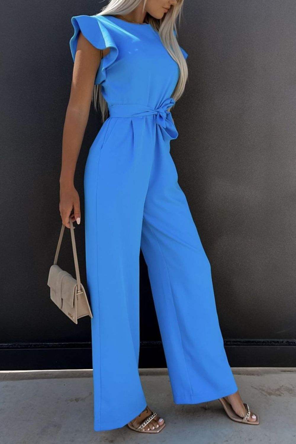 Power Move Ruffle-Sleeve Jumpsuit