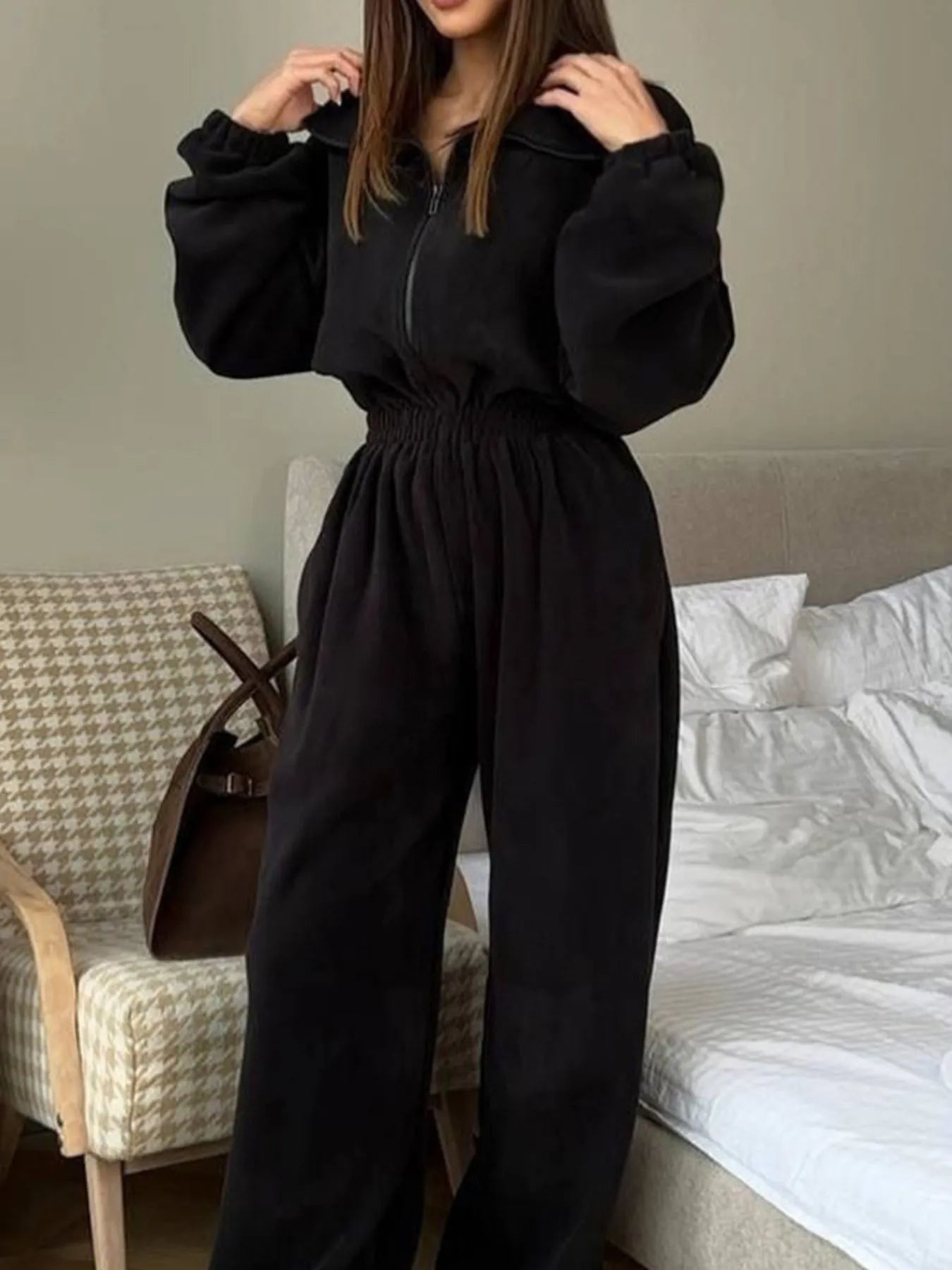 Zip Front Long Sleeve Jumpsuit