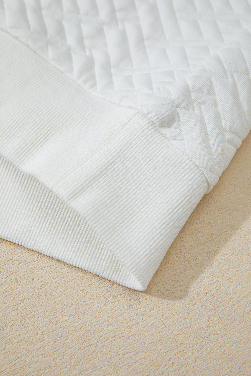 Premium White Textured Pocketed Collared V Neck Pullover Sweatshirt