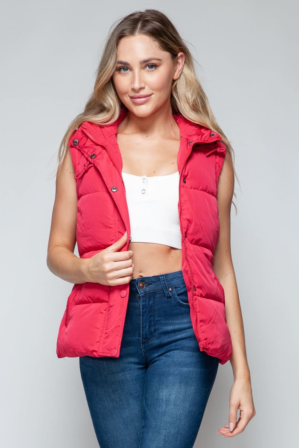 Snobbish hooded vest with zip and snap closures - Love Salve