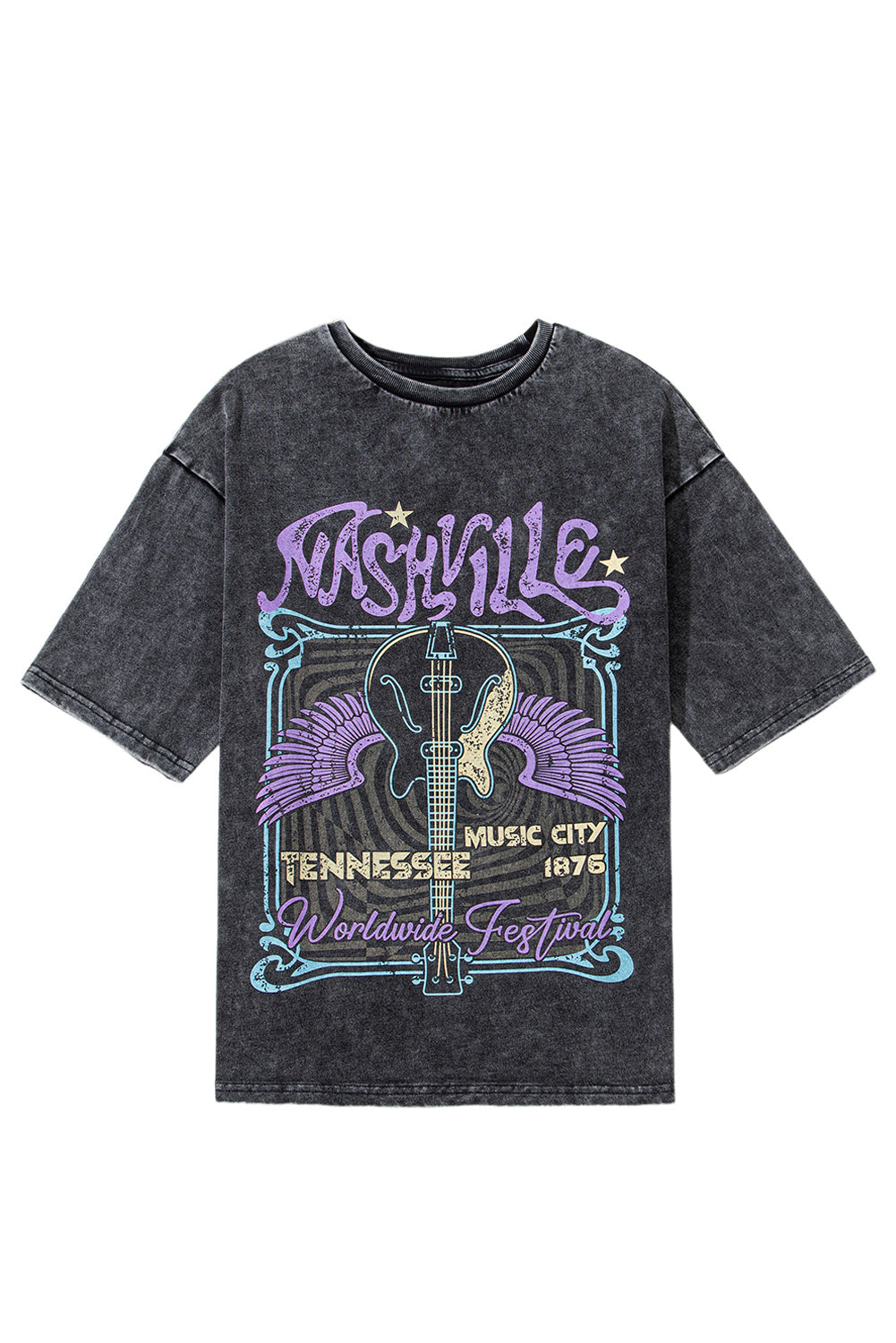 Black Vintage Nashville Tennessee Graphic Mineral Washed Tee