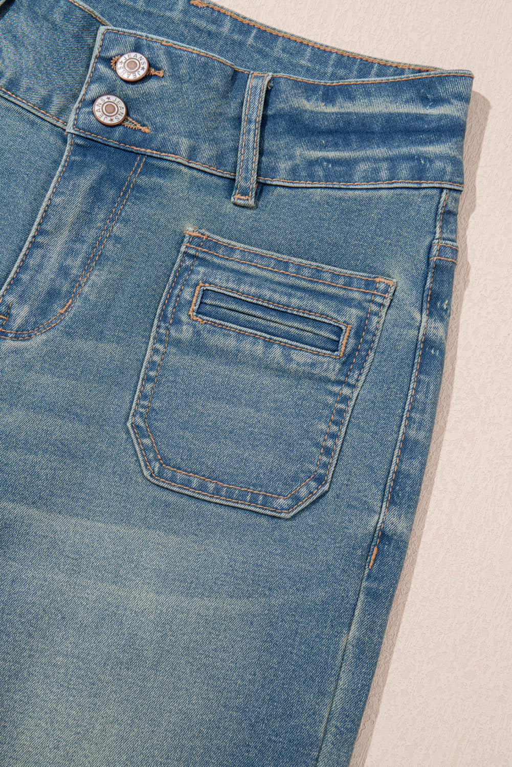Amyra Double Button Patch Pocket Flare Leg Jeans - Love Salve