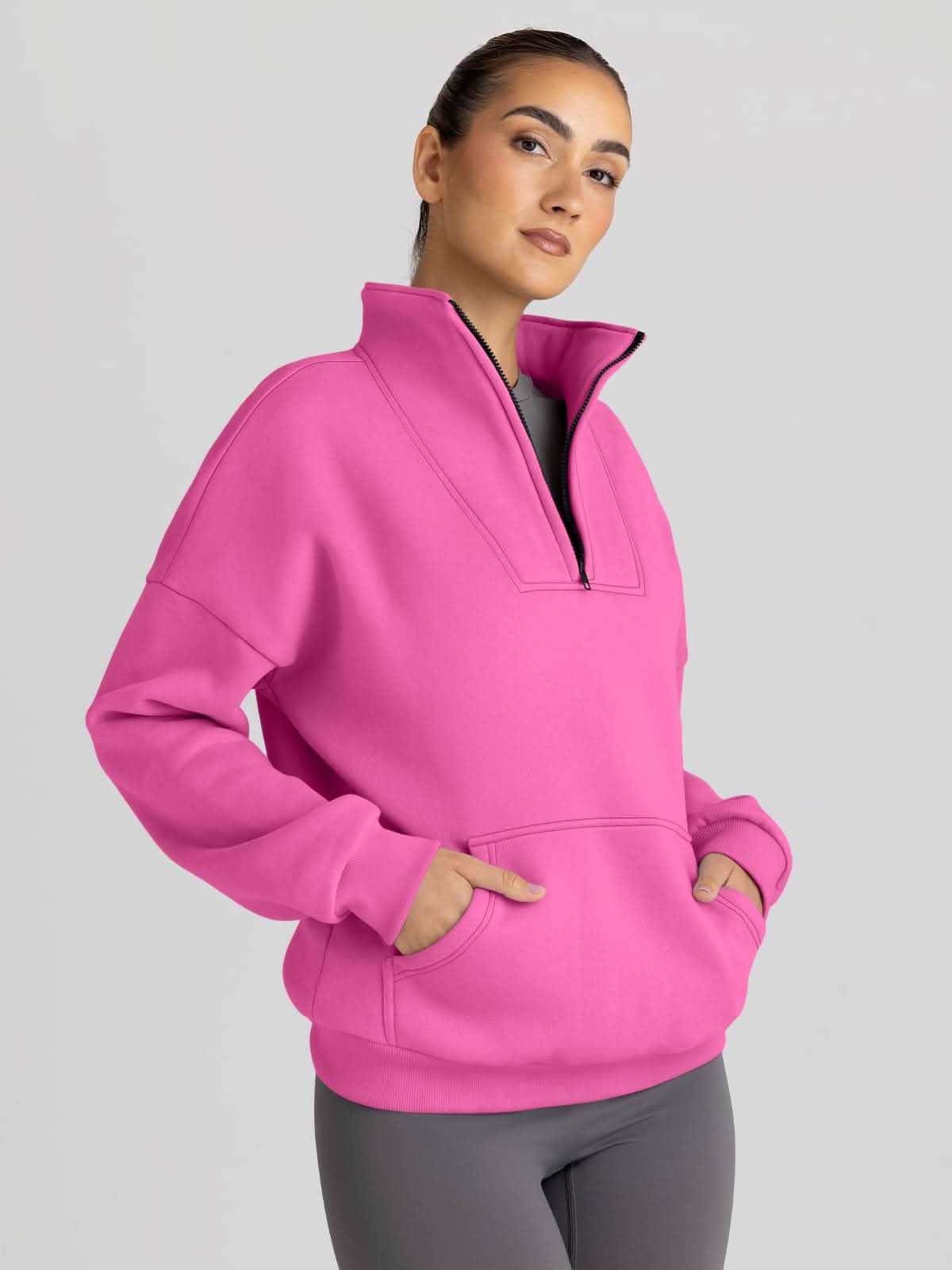 Trendy Queen Sweatshirts Half Zip Pullover Quarter Zip Oversized Hoodies Sweaters Comfy Fall Outfits 2024 Y2K Winter Clothes - Love Salve