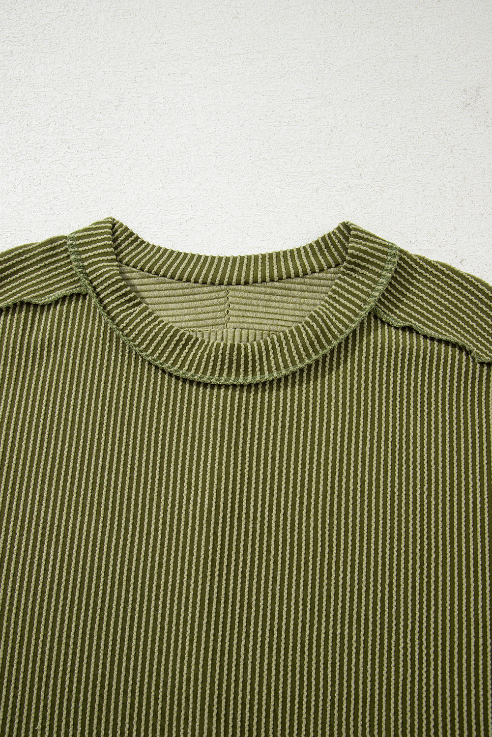 Jungle Green Textured Knit T Shirt with Exposed Stitching