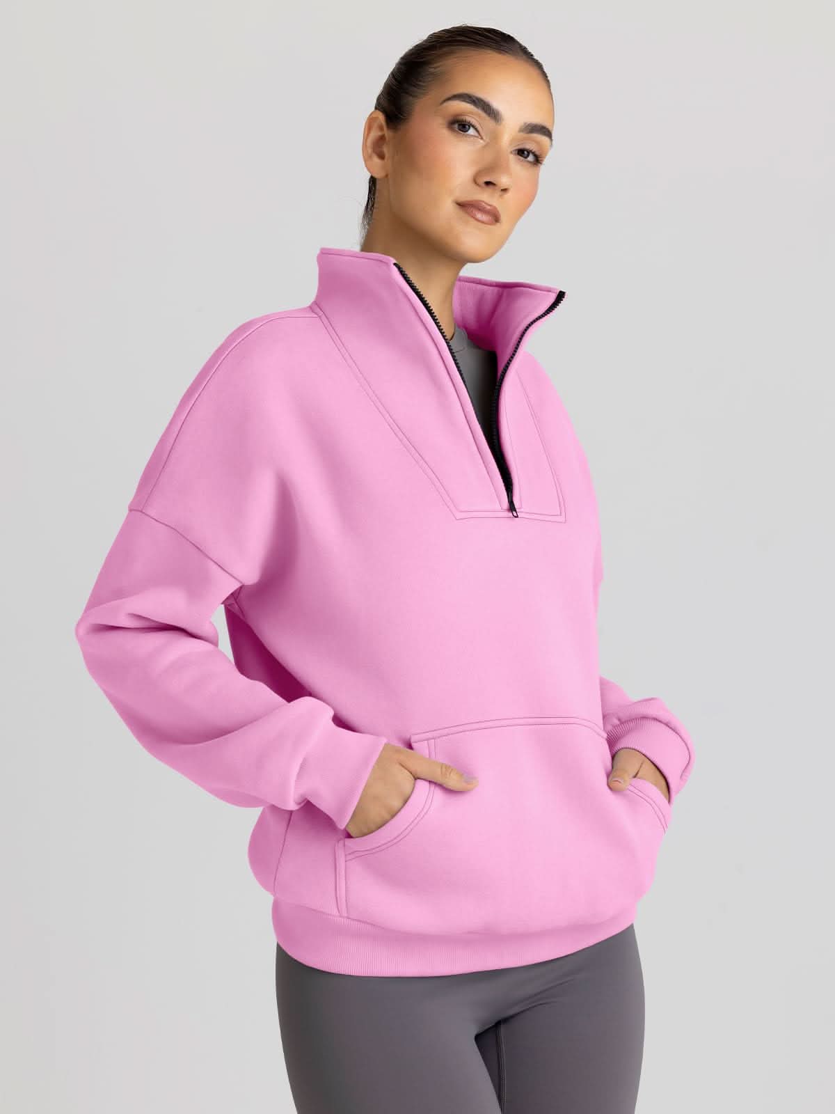Trendy Queen Sweatshirts Half Zip Pullover Quarter Zip Oversized Hoodies Sweaters Comfy Fall Outfits 2024 Y2K Winter Clothes - Love Salve