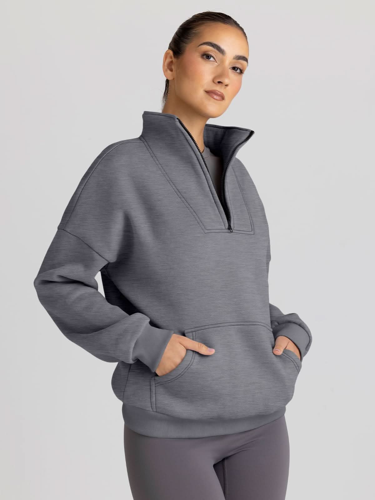 Trendy Queen Sweatshirts Half Zip Pullover Quarter Zip Oversized Hoodies Sweaters Comfy Fall Outfits 2024 Y2K Winter Clothes - Love Salve