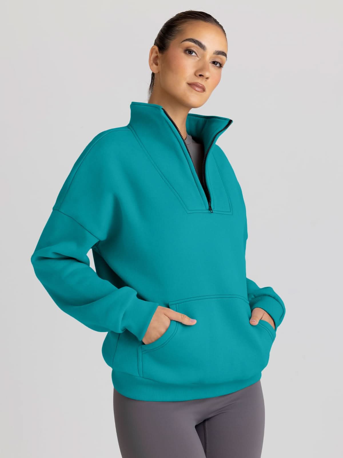 Trendy Queen Sweatshirts Half Zip Pullover Quarter Zip Oversized Hoodies Sweaters Comfy Fall Outfits 2024 Y2K Winter Clothes - Love Salve
