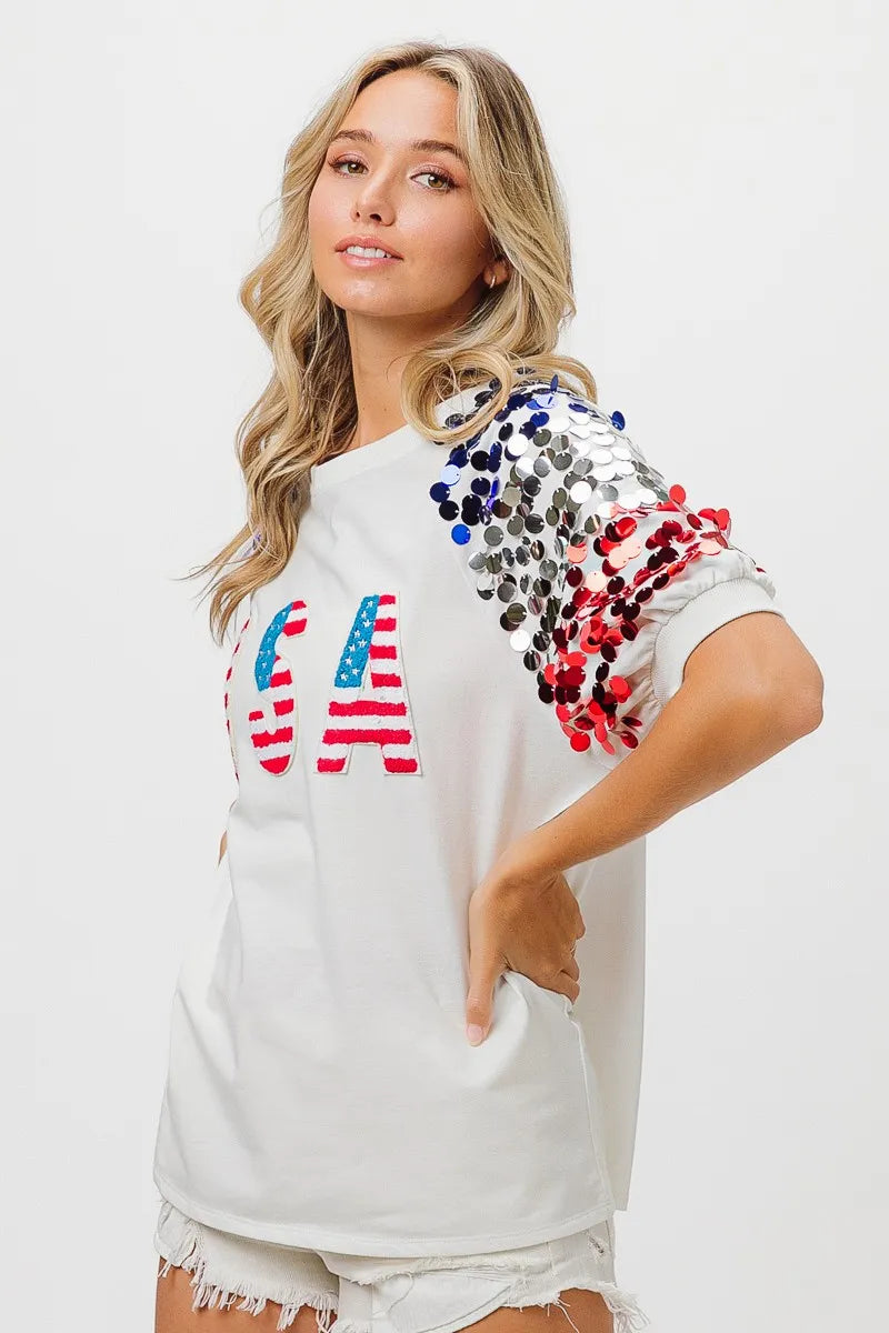 BiBi American Flag Theme Sequin Top - Love Salve