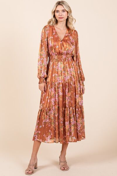 Bloom & Shine Satin Lurex Smocked Midi Dress 🌸✨