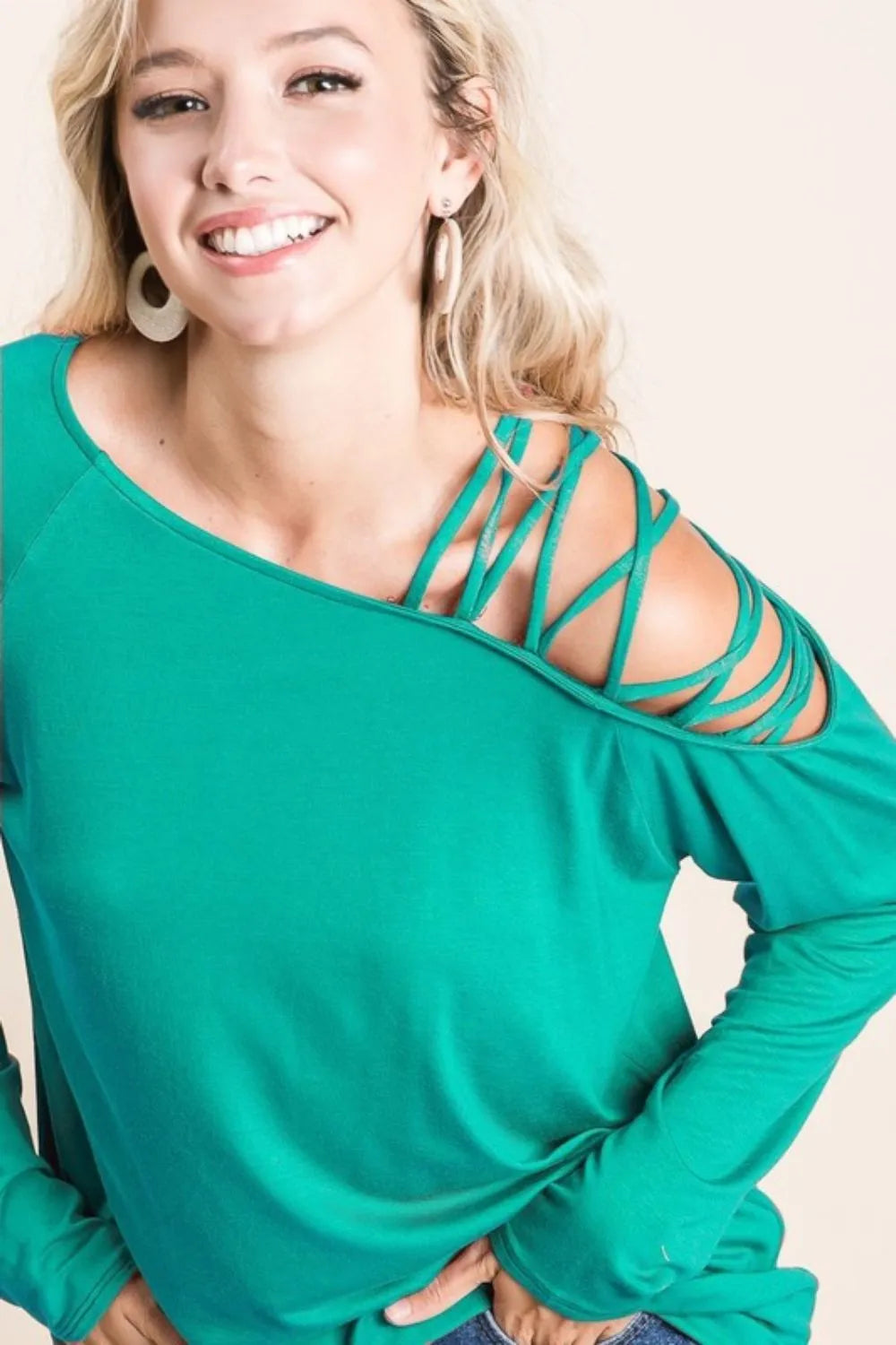 BiBi Jersey Knit One Shoulder Top with Criss Cross - Love Salve