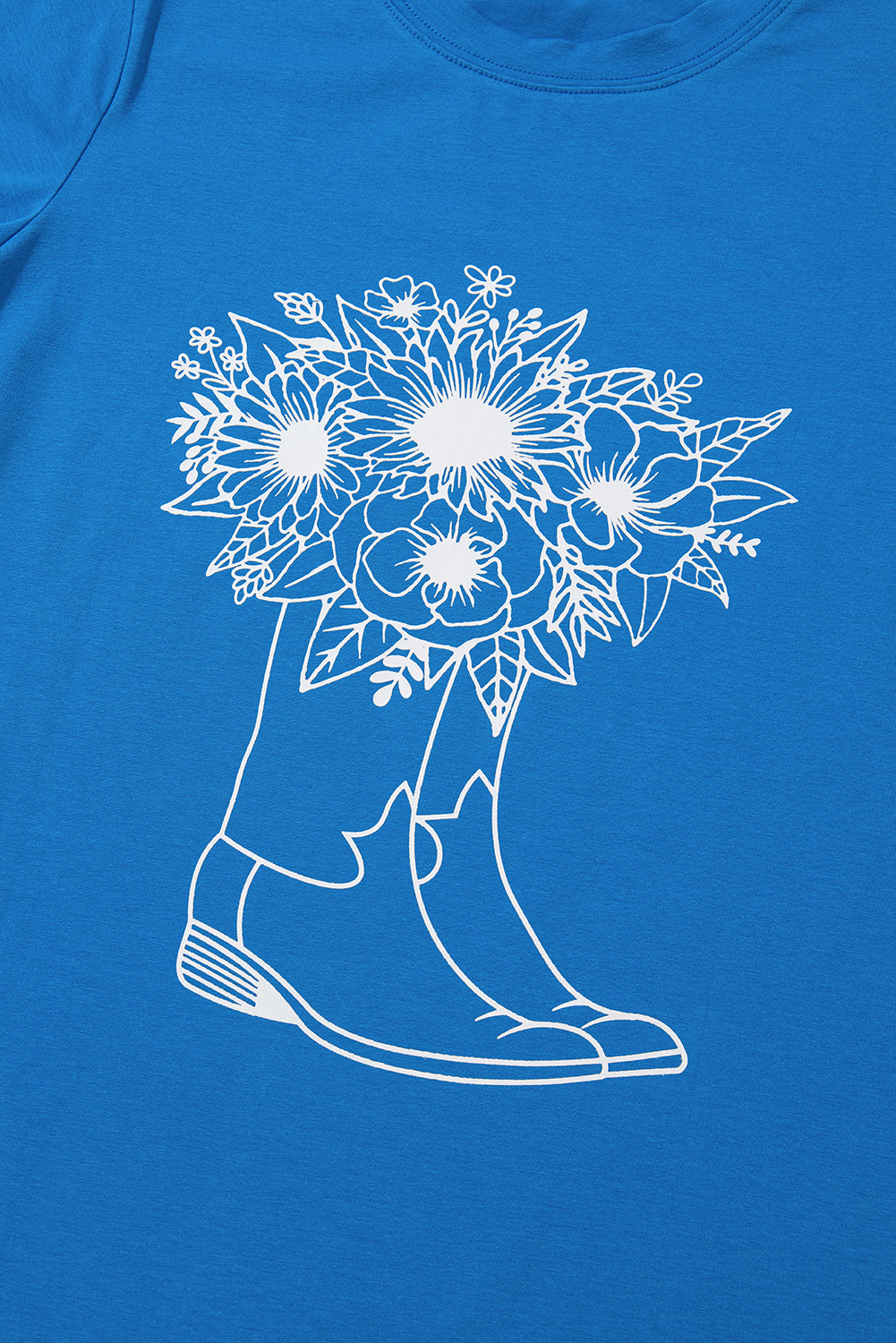 Blue Sunflower Boots Graphic Western Fashion T Shirt for Women