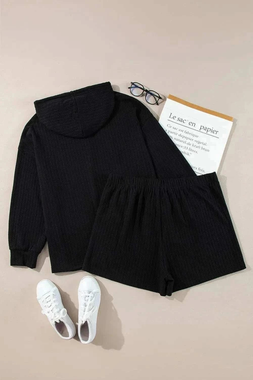 Plus size cozy hoodie & shorts set