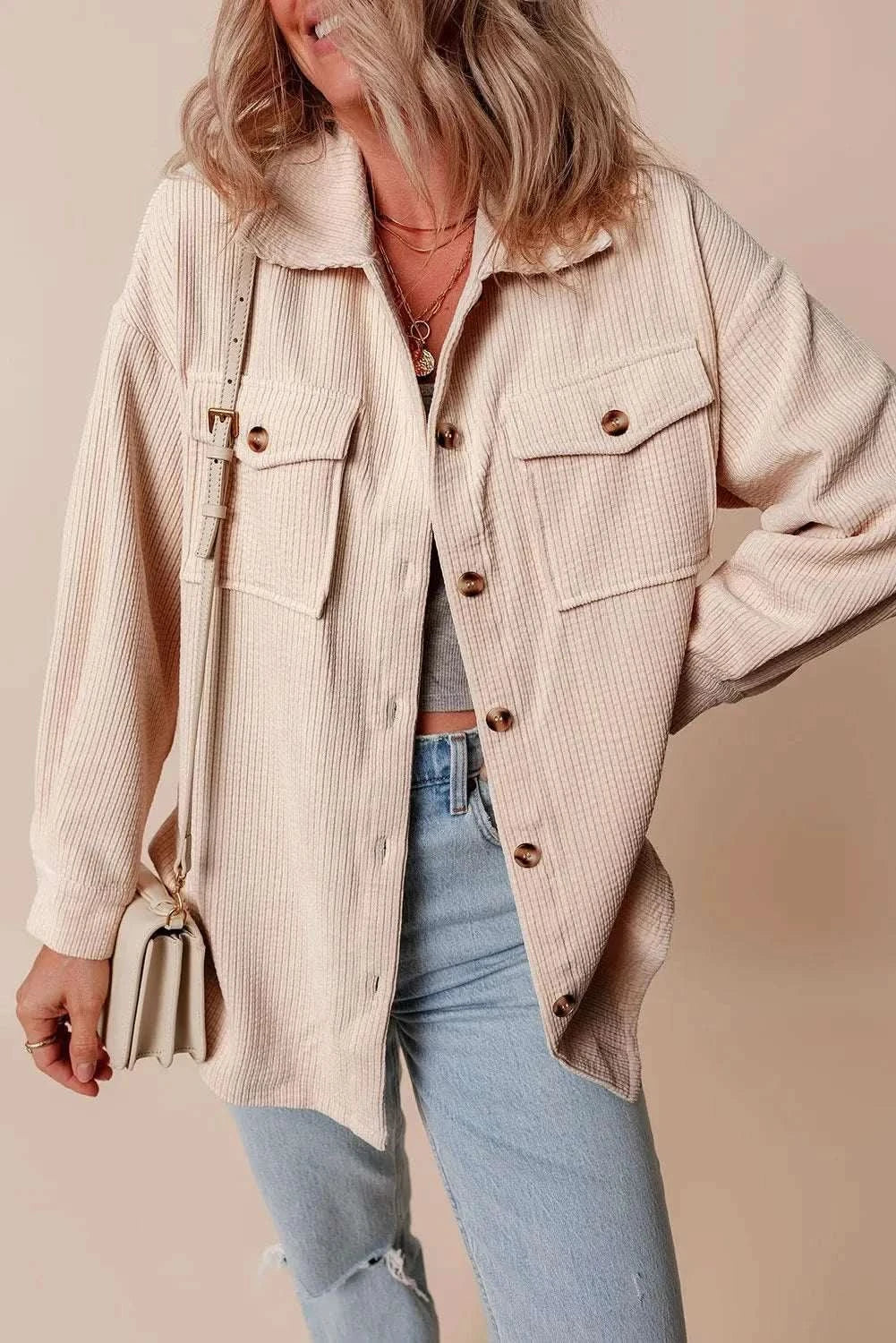 Cozy button-up shacket with pockets - Love Salve