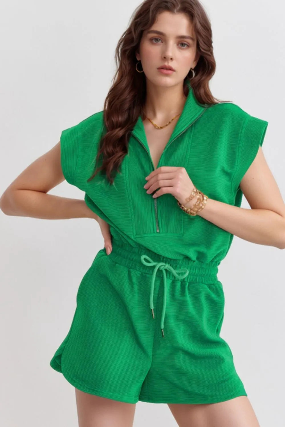 Simply Love: Drawstring Romper - Half Zip