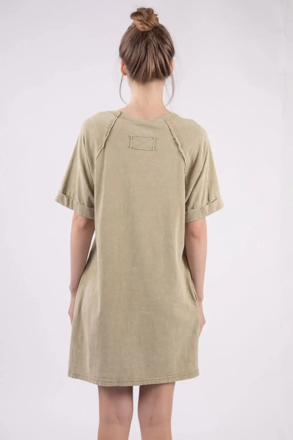 Very J Washed Round Neck Mini Tee Dress for Effortless Style - Love Salve