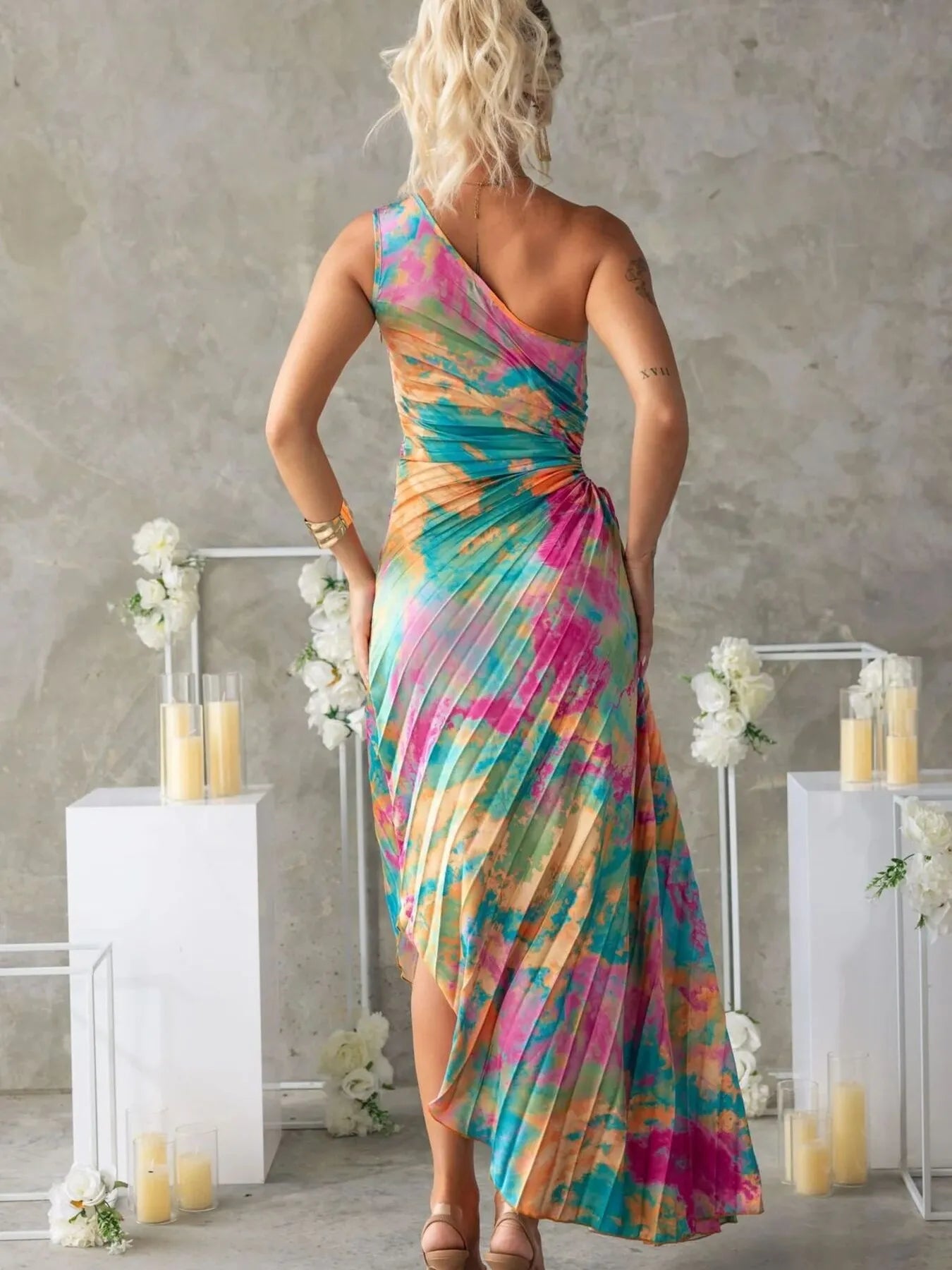 Glow & Go One-Shoulder Pleated Maxi Dress