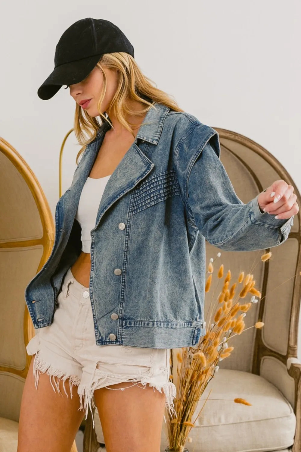 BiBi Button Up Long Sleeve Denim Jacket for Women - Love Salve