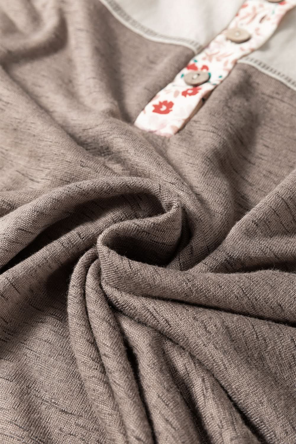 Goat Colorblock Floral Patchwork Flared Sleeve Buttons Henley Top - Love Salve