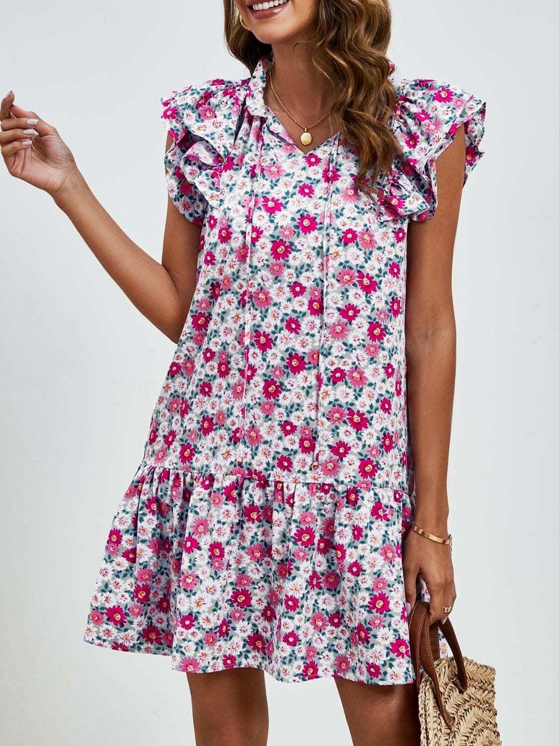 Floral Cap Sleeve Mini Dress - Love Salve