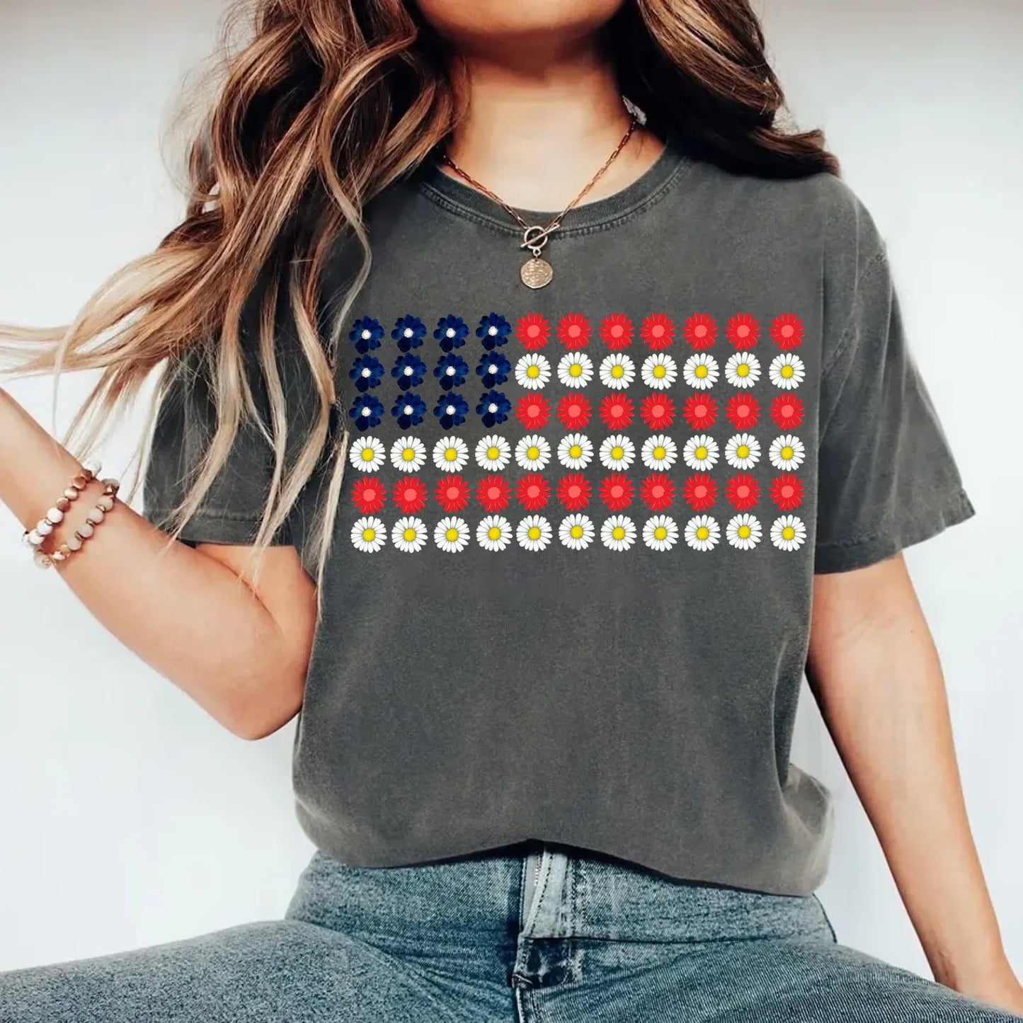 American Flag Daysies, Flowers Independence Day T-shirt - Product image 6 T-Shirts by Adorb.co