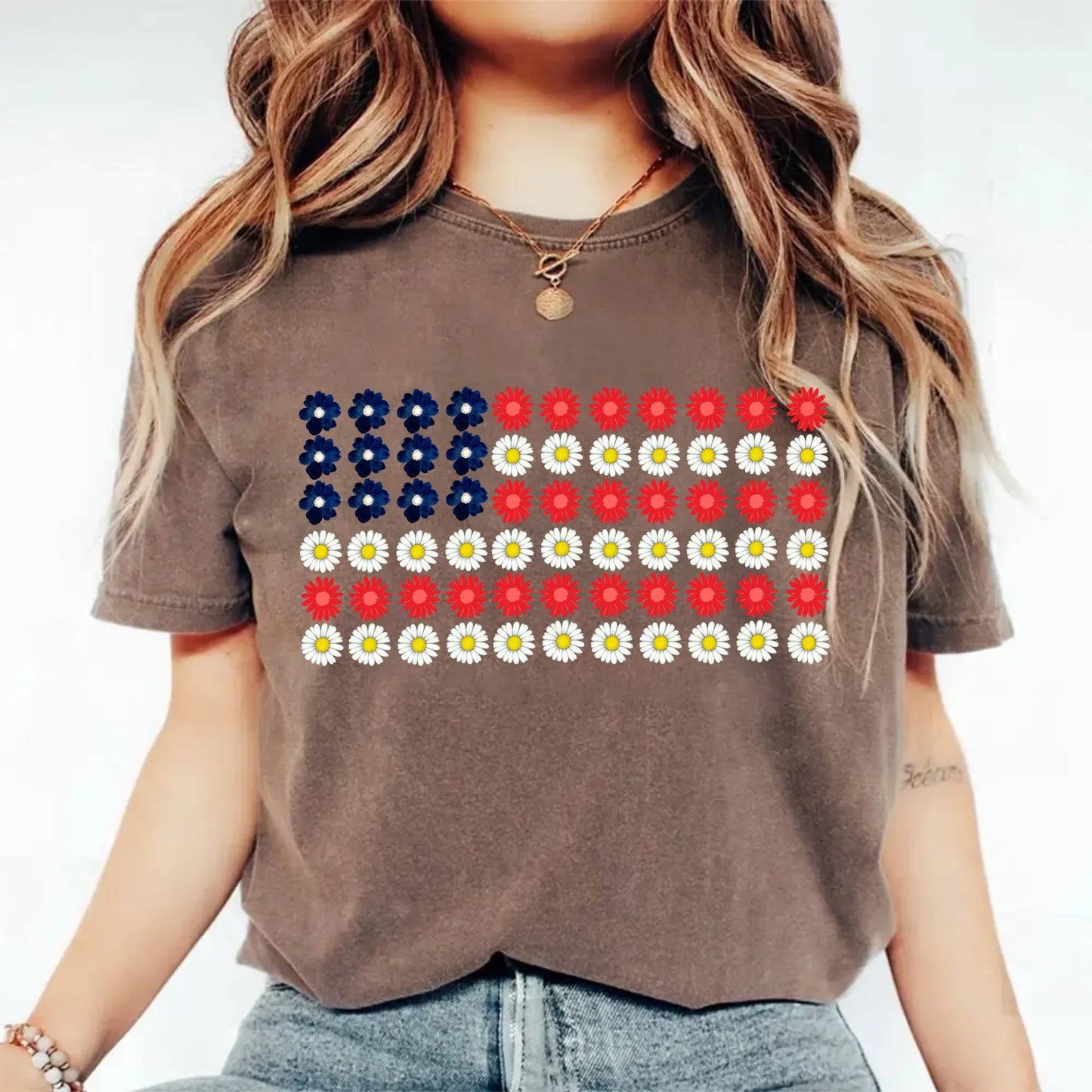American Flag Daysies, Flowers Independence Day T-shirt - Product image 5 T-Shirts by Adorb.co