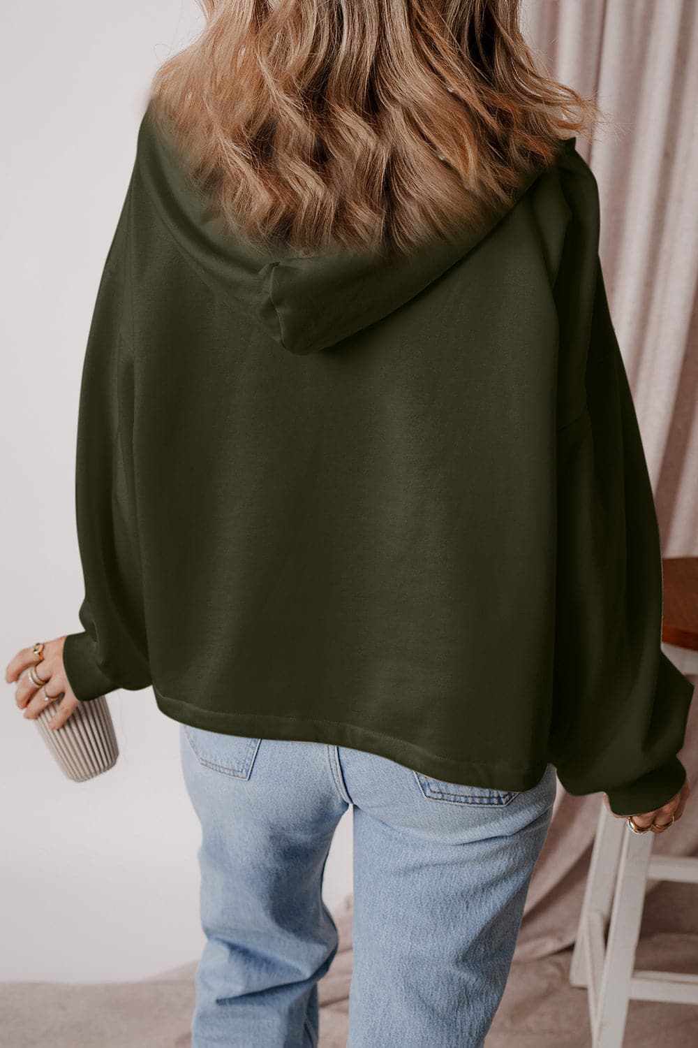 Casual half zip hoodie with pockets - Love Salve