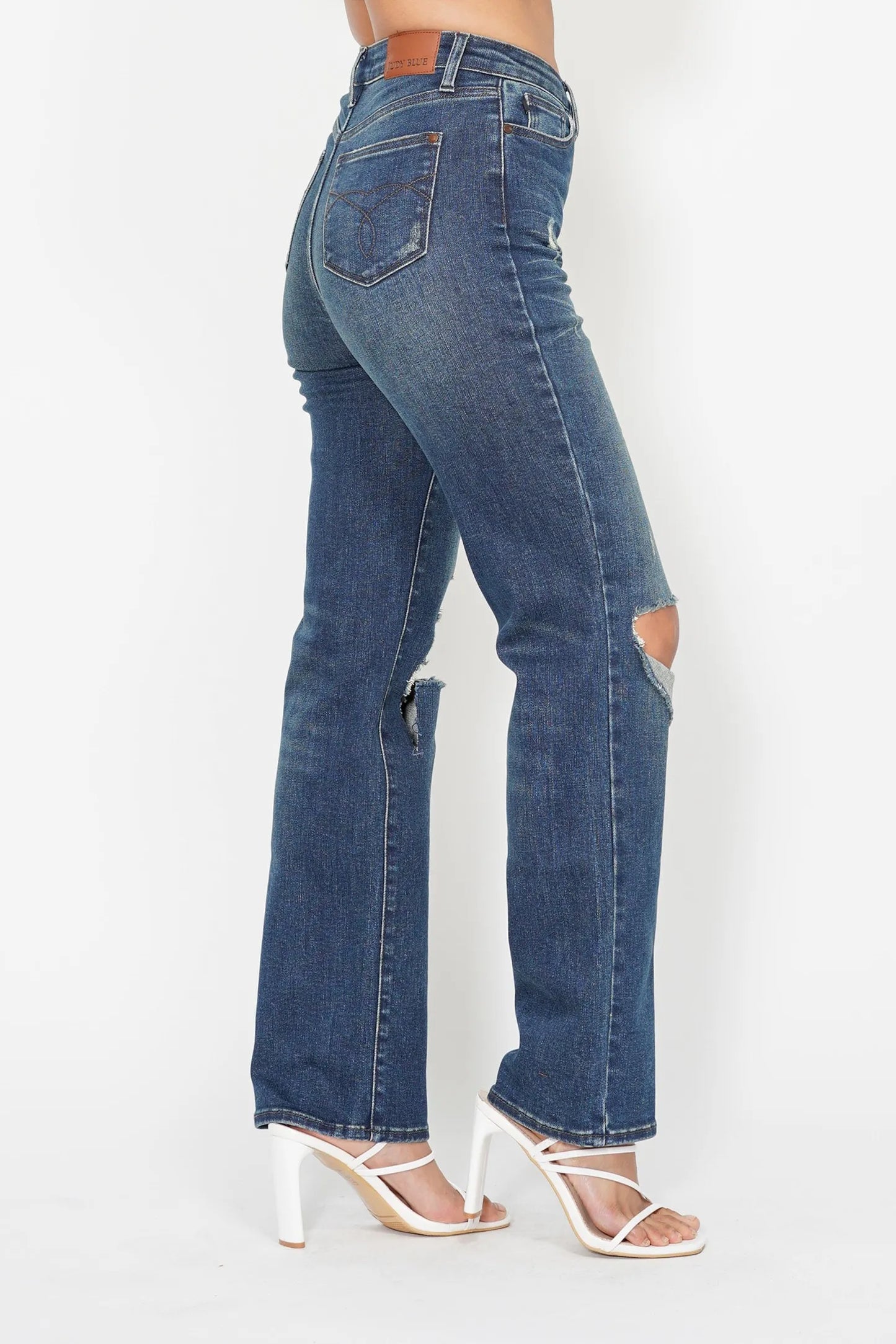 Judy Blue Plus Size High Waisted Ripped Knee Dad Jeans - Love Salve