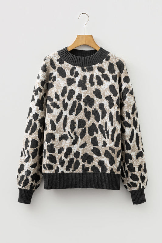 Carbon Grey Leopard Drop Shoulder Baggy Knit Sweater Dear-Lover Dropshipping