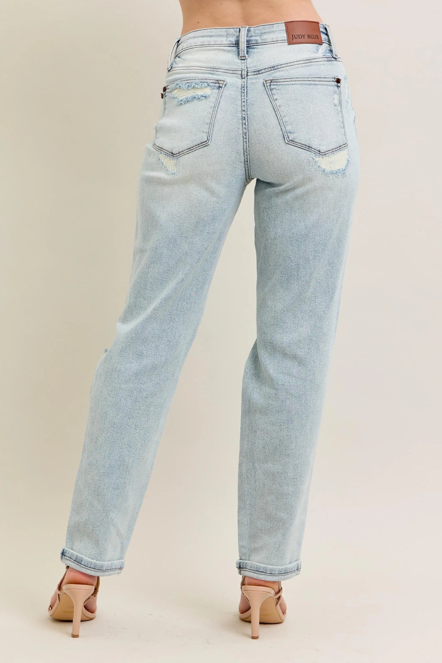 Judy Blue Plus Size Full Size Mr Repair Stitch Detail Destroyed Boyfriend Jeans - Love Salve