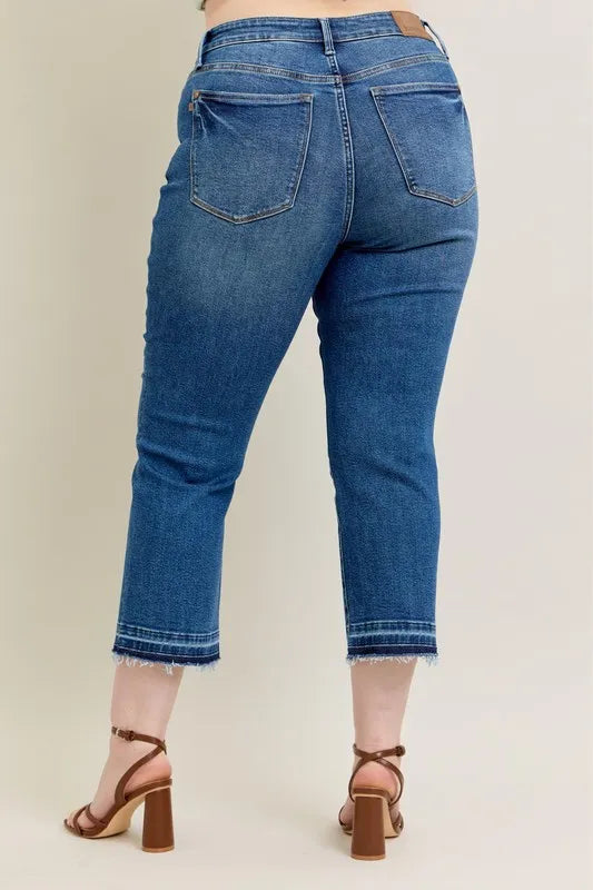 Judy Blue Full Size High Waist Vintage Wash Release Hem Kick Flare Jeans Plus Size - Love Salve