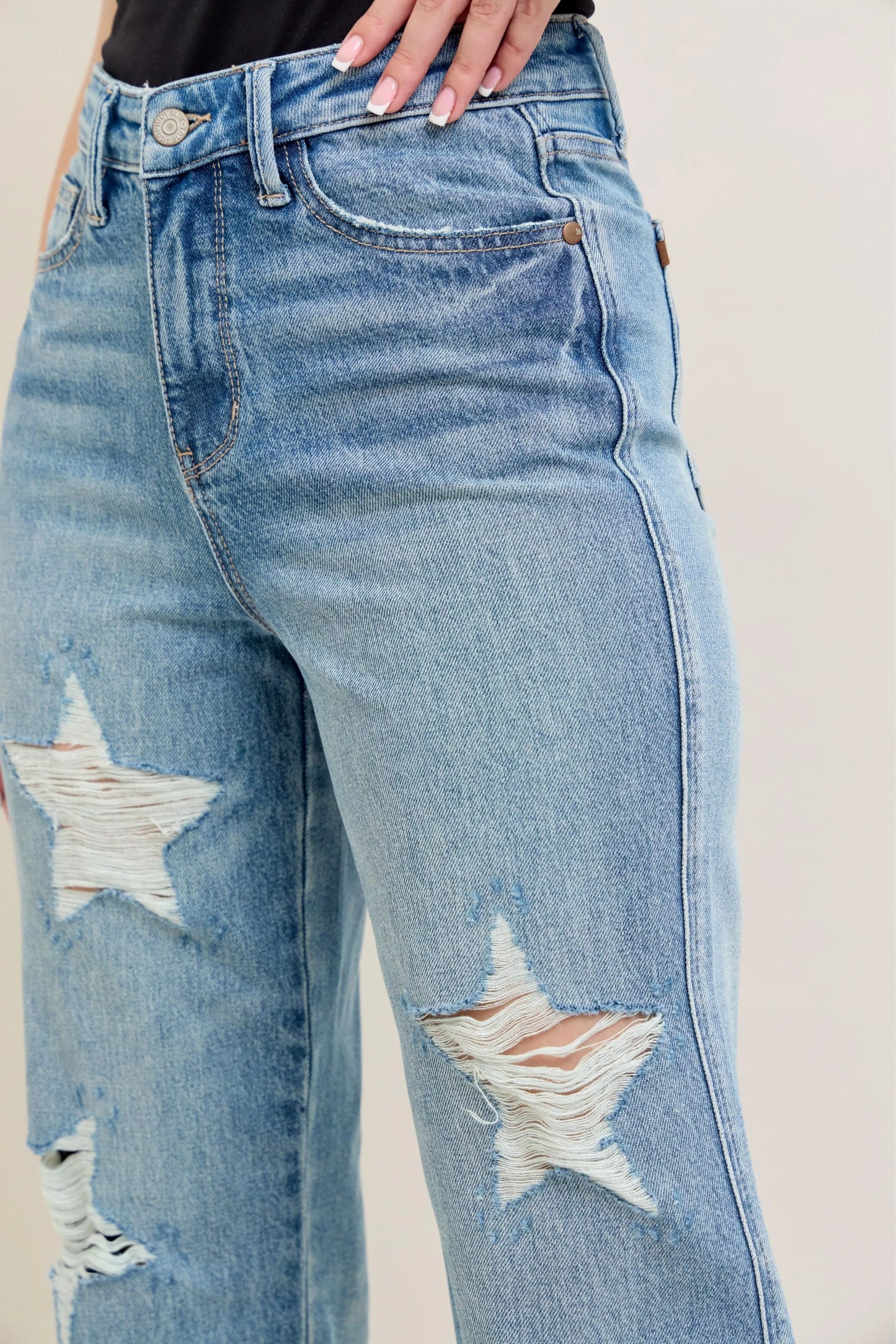 Judy Blue Full Size High Waist Rigid Magic Star Shaped Destroy 90's Straight Jeans Plus Size
