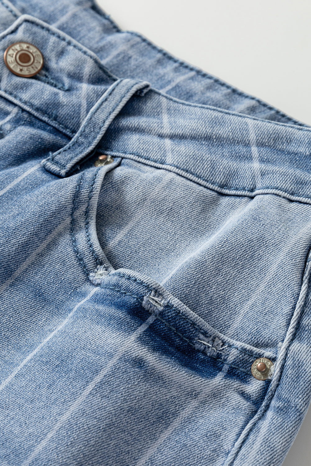 Beau Blue Multi Buttons Pinstripe Wide Leg Jeans for Women