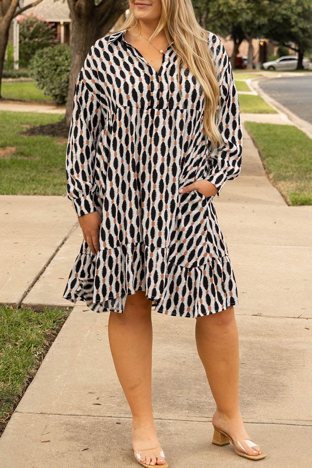 Apricot Plus Size V-Neck Mini Dress - Love Salve