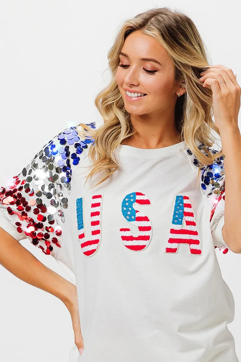 BiBi American Flag Theme Sequin Top - Love Salve