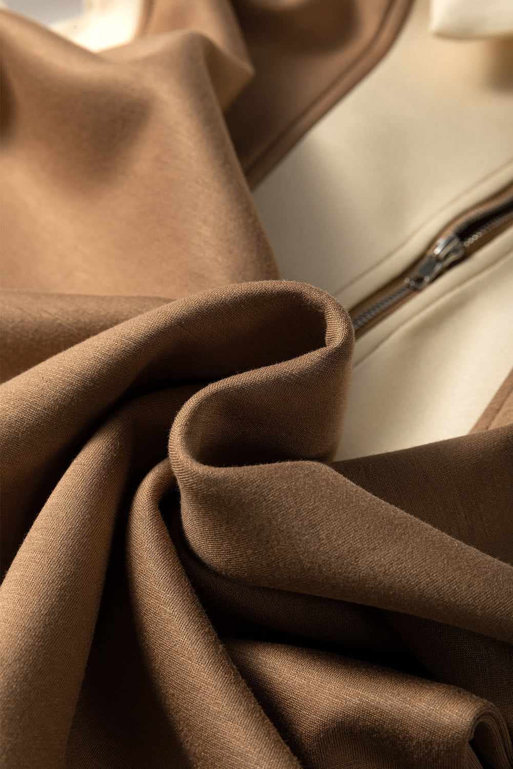 Simply Taupe Half Zipper Collared Colorblock Top