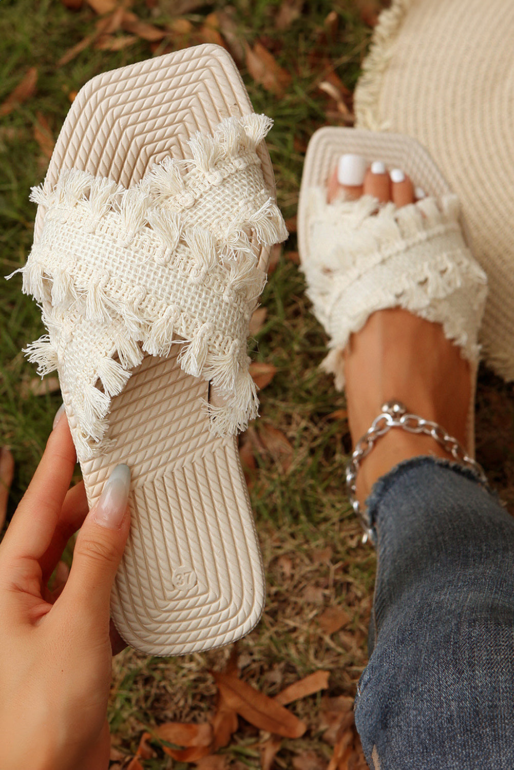 Vada Tassel Woven Cross Strap Flat Slippers - Love Salve