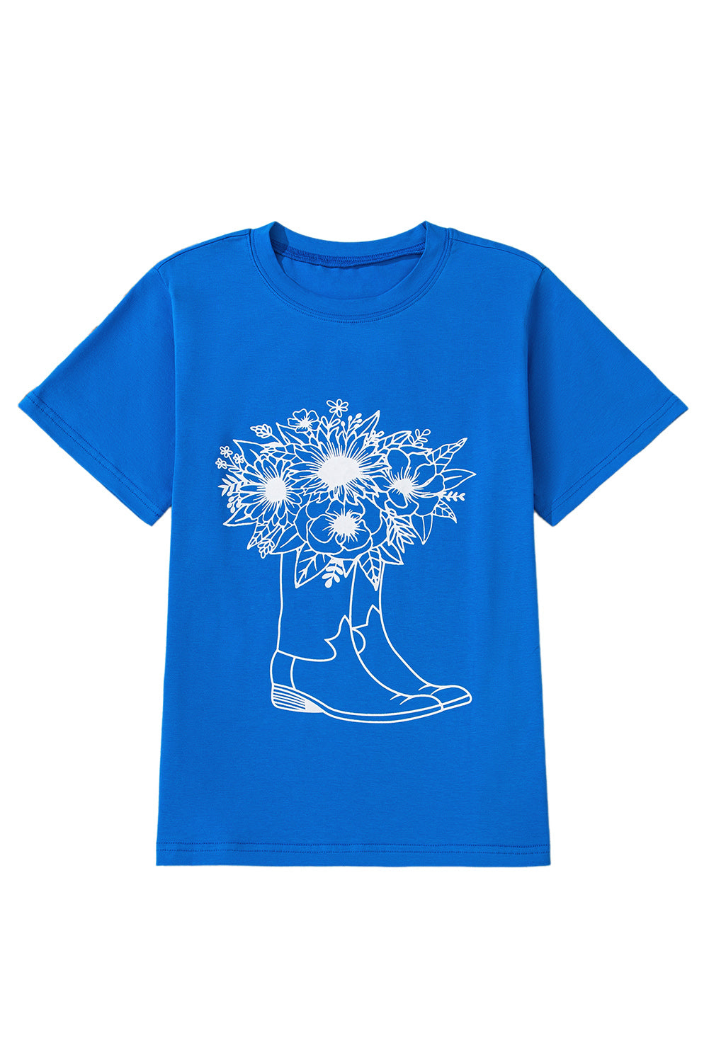 Blue Sunflower Boots Graphic Western Fashion T Shirt for Women