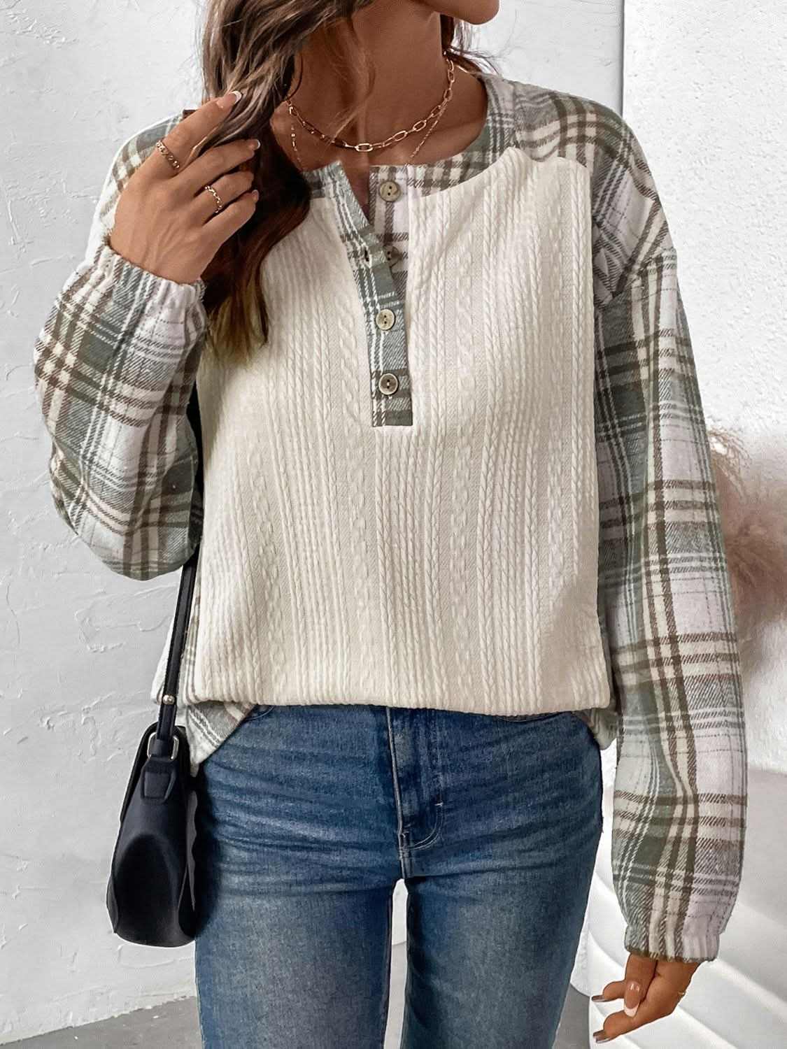 Plaid long sleeve button-up tee - Love Salve