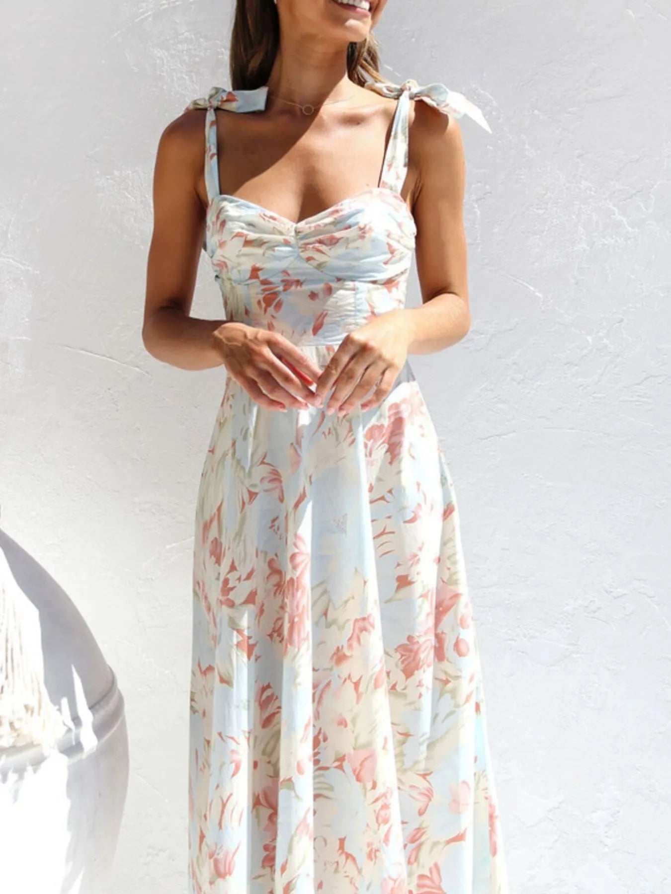 Tie-Shoulder Sweetheart Neck Summer Dress