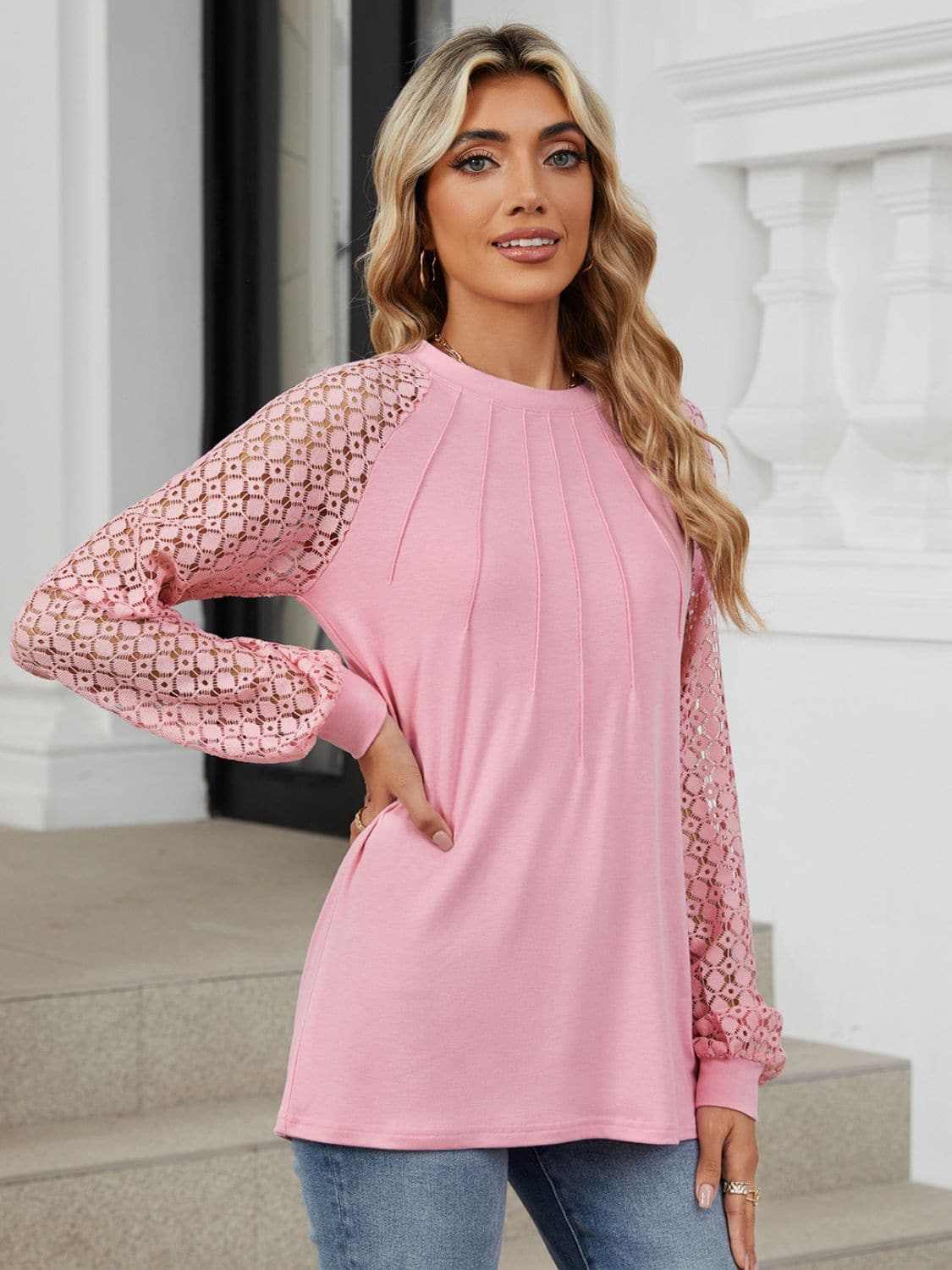 Lace long sleeve top in black - Love Salve