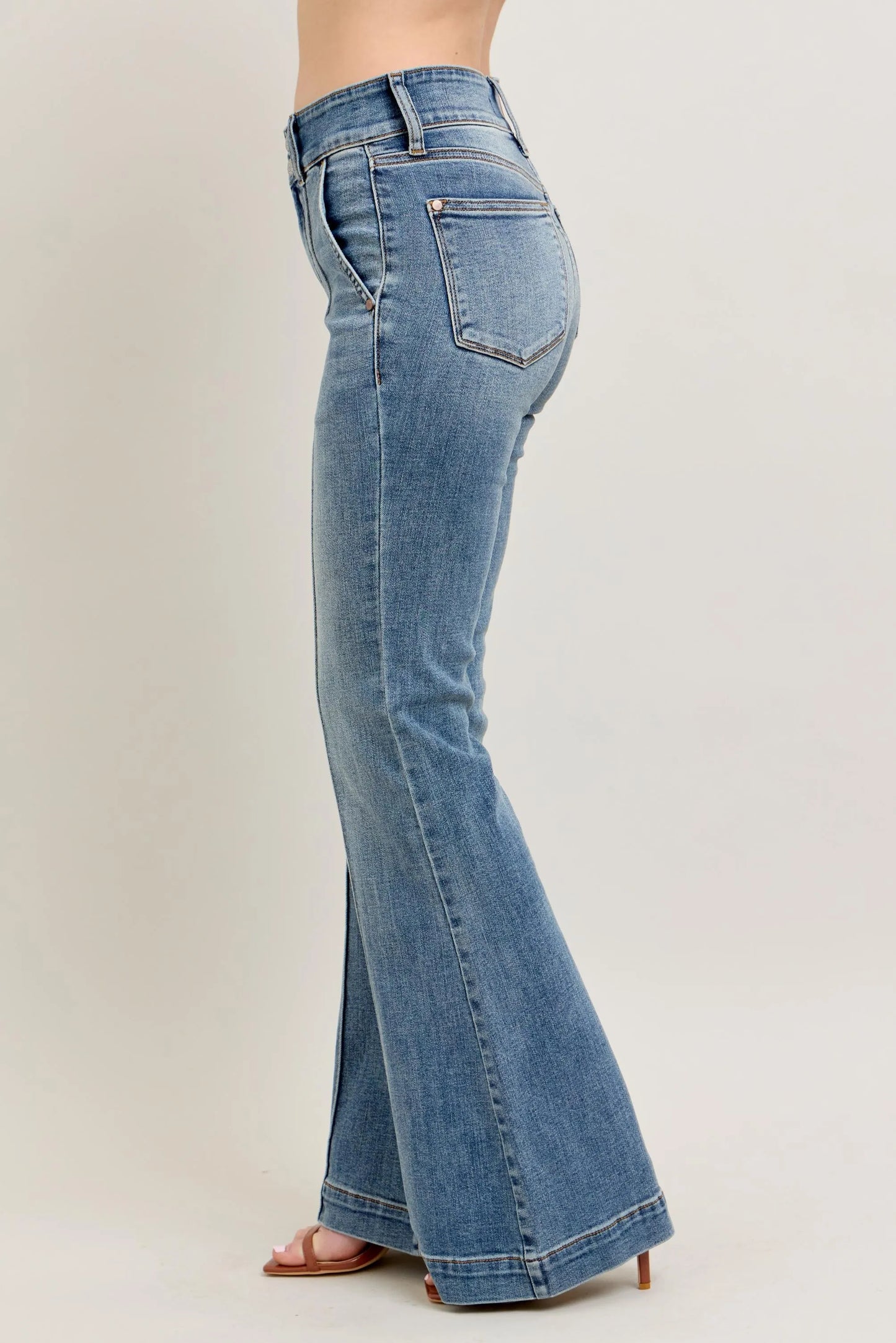Judy Blue Plus Size High Waist Flare Denim Jeans with Front Seam Detail - Love Salve