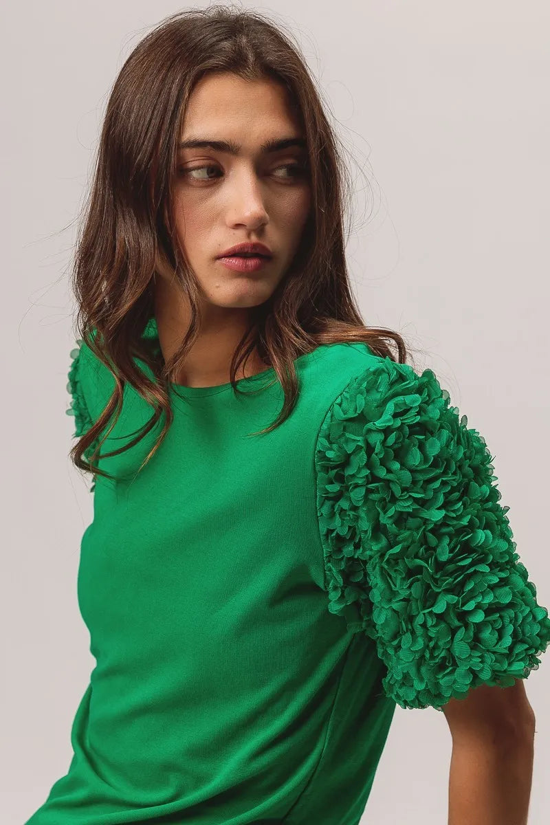 BiBi Short Mesh Flower Sleeve Knit Top - Love Salve