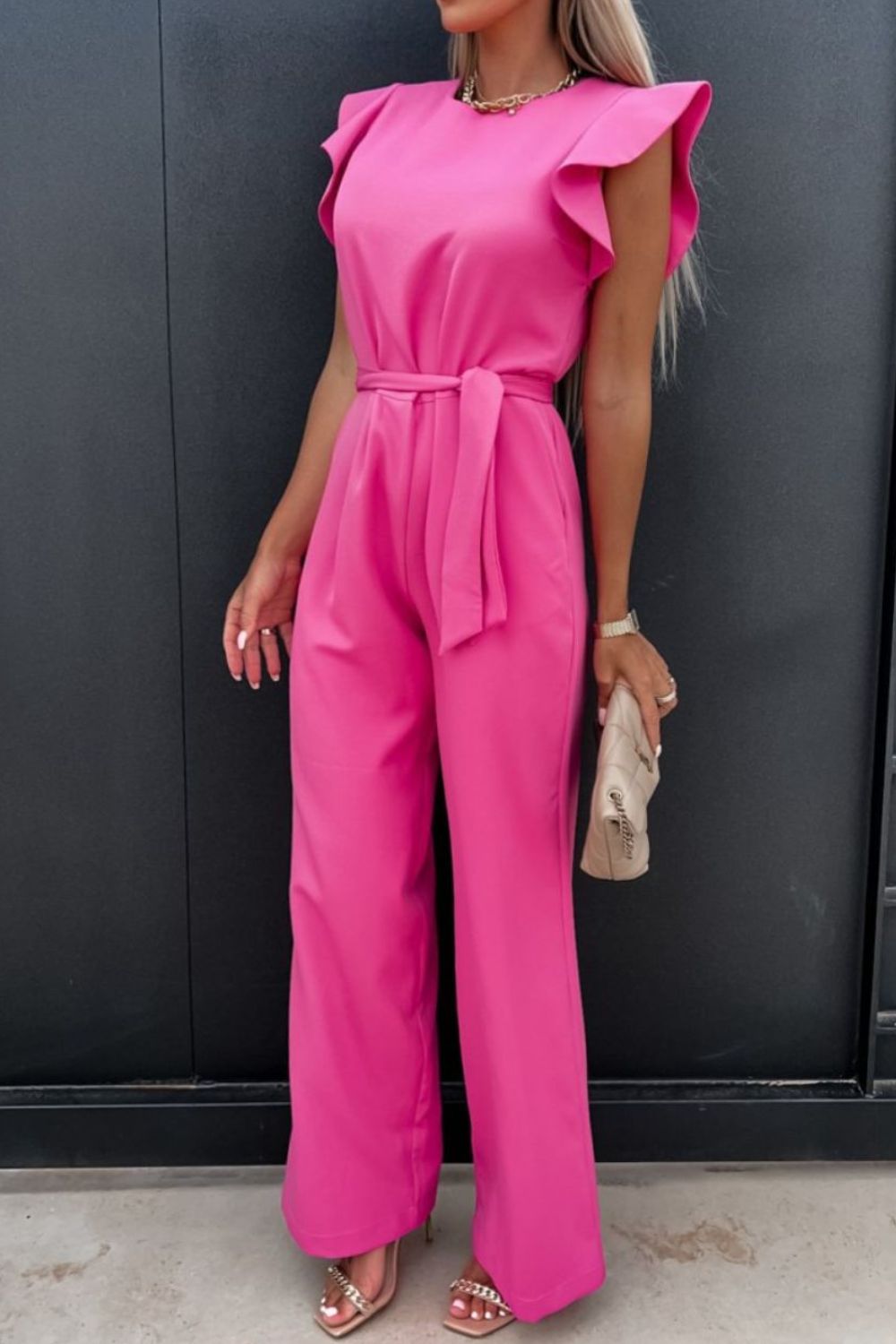 Power Move Ruffle-Sleeve Jumpsuit