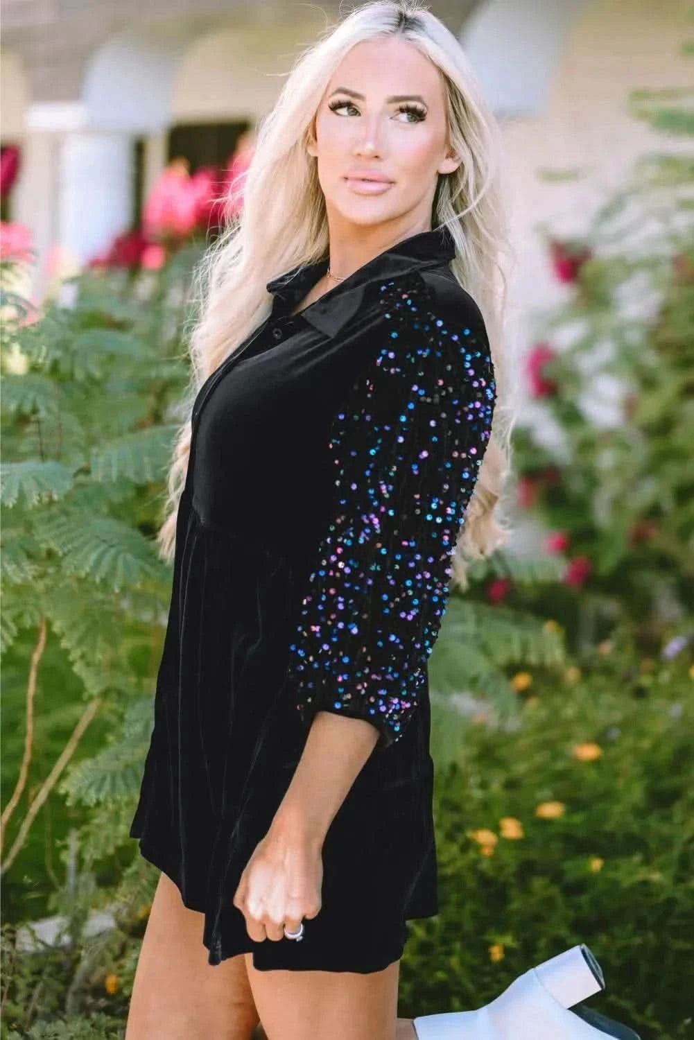 Sequin oversized collared shirt - Love Salve