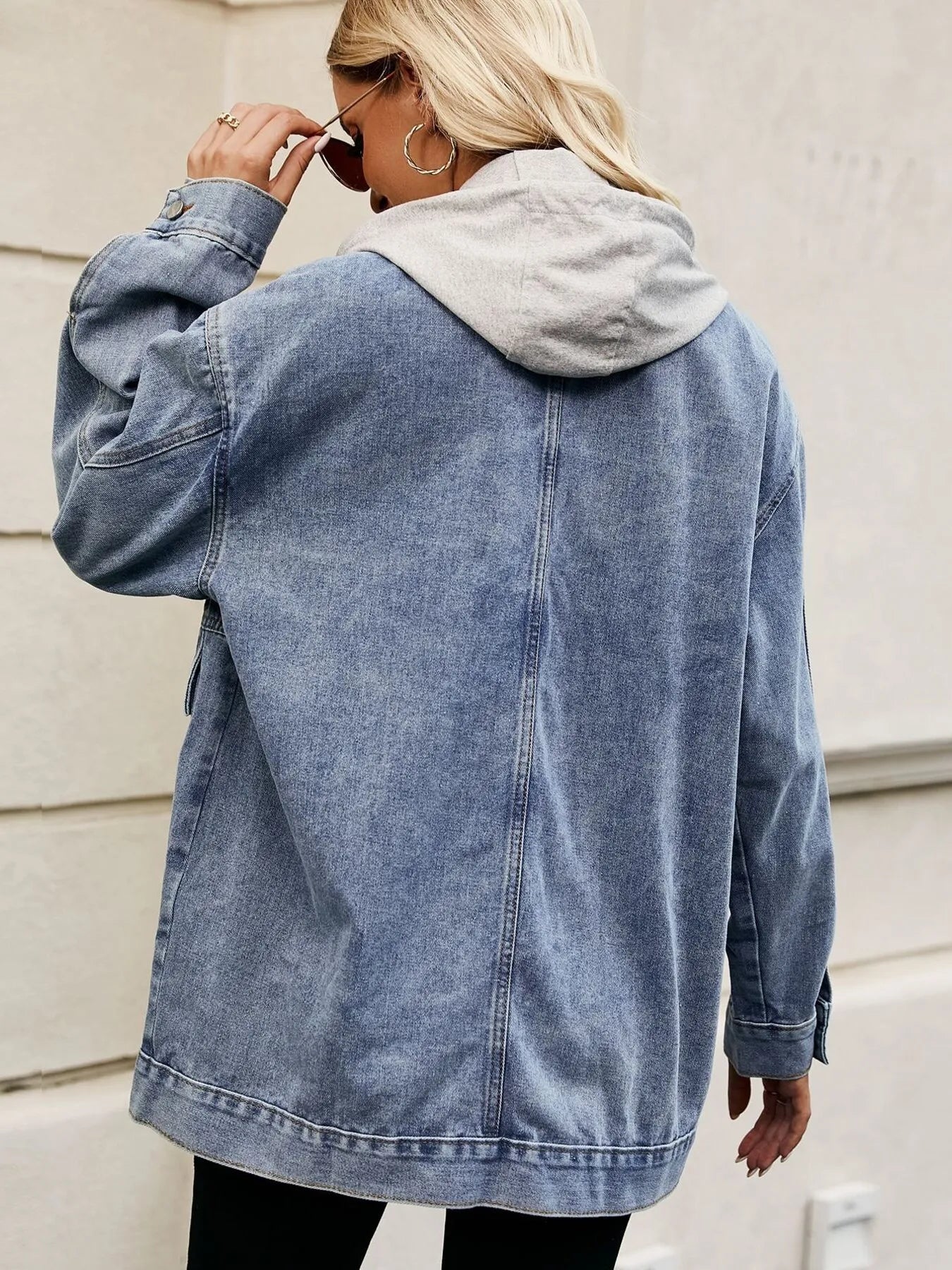Oversized Button Up Denim Jacket with Hood