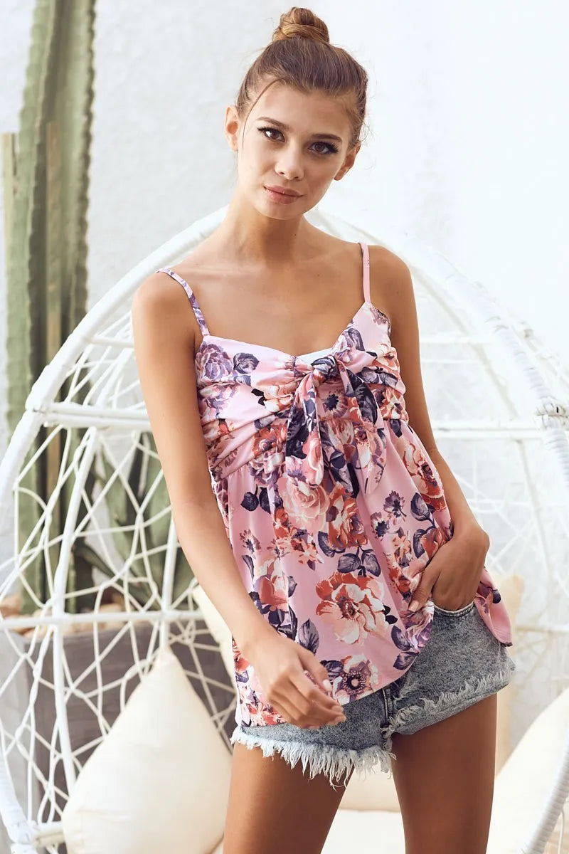 BiBi Floral Printed Jersey Knit with Tie Ribbon Front - Love Salve