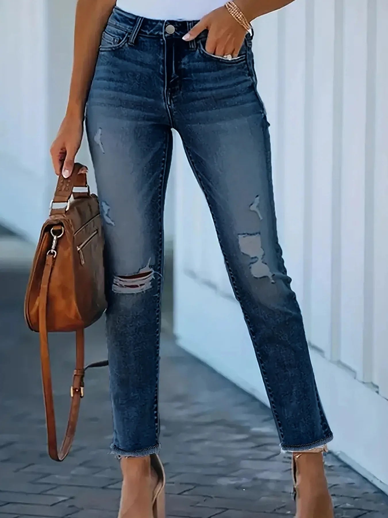 Distressed High-Waisted Skinny Jeans
