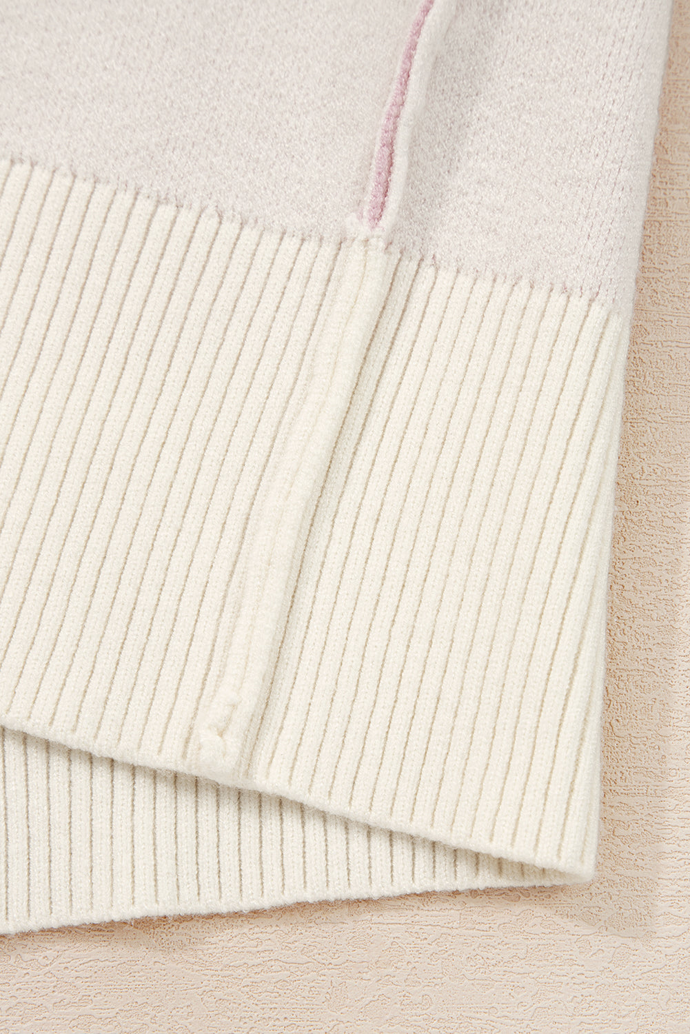 Pink Bow Print Ribbed Trim Drop Shoulder Loose Sweater