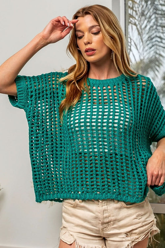 BiBi Hollowed Out Short Sleeve Knit Cover Up - Love Salve