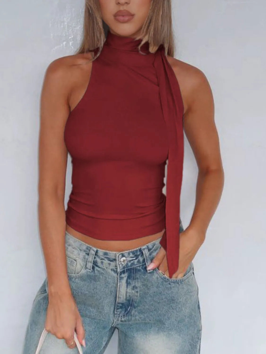 Chic Twist High Neck Tie Cami